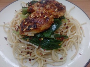Asian Chicken BBQ Spagetty with Pok Cay
